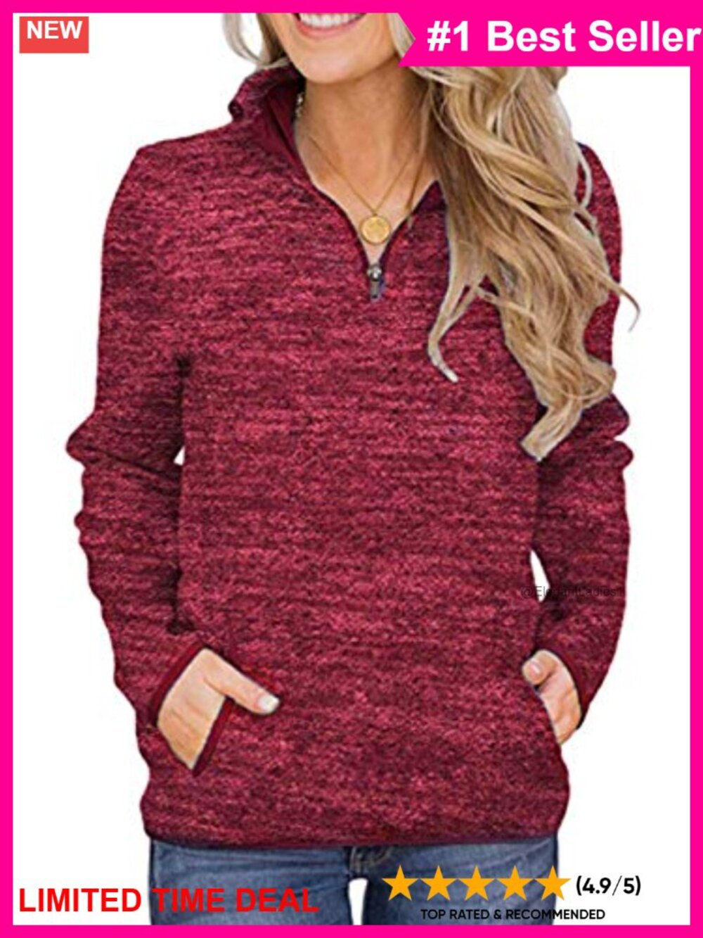 Artfish Women's Quarter Zip Pullover Fleece Sweatshirt with Pockets